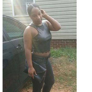 Black faux leather crop top